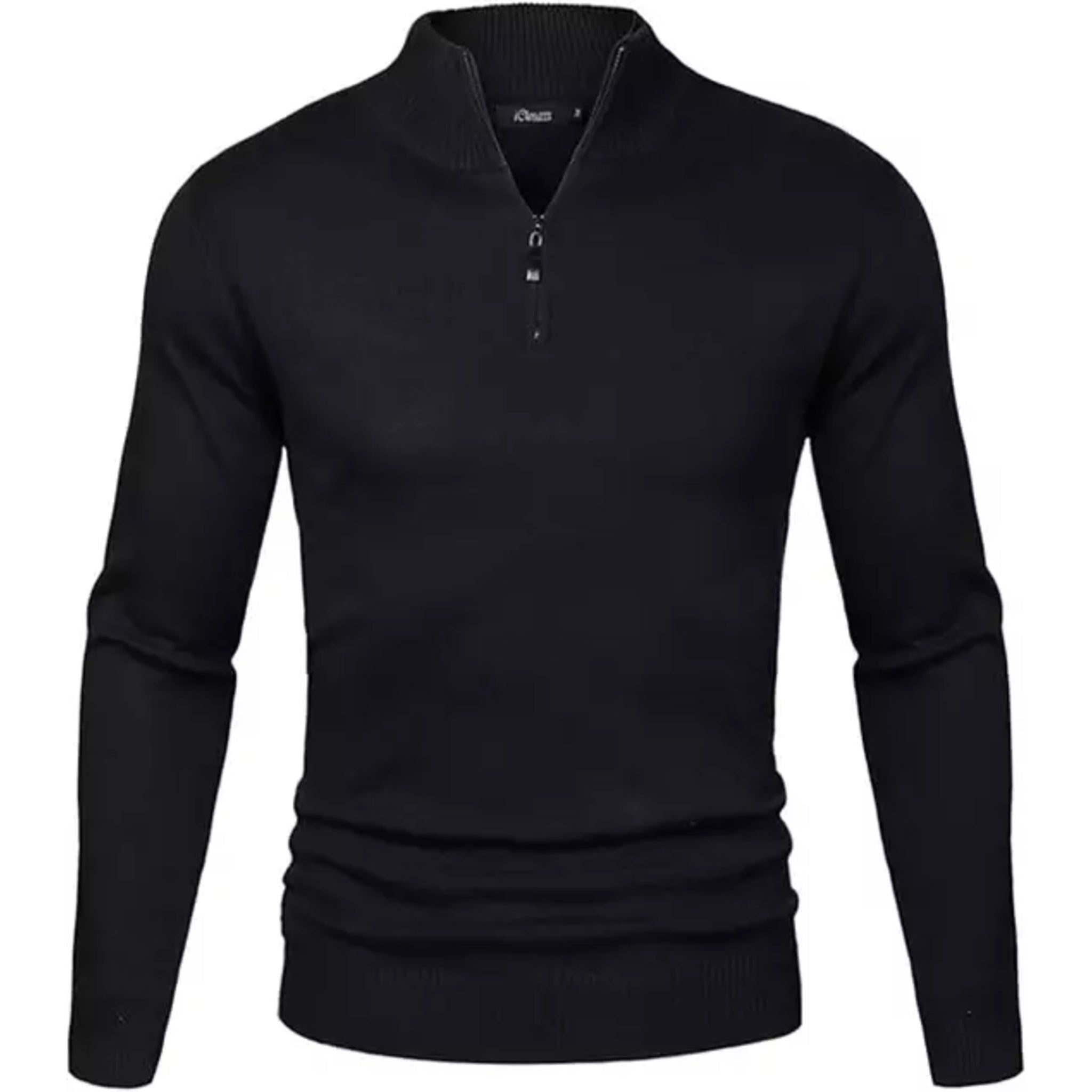Men's high-quality classic 1/4 zip jumper in black – long sleeve knit sweater with ribbed cuffs and hem, ideal for smart casual wear